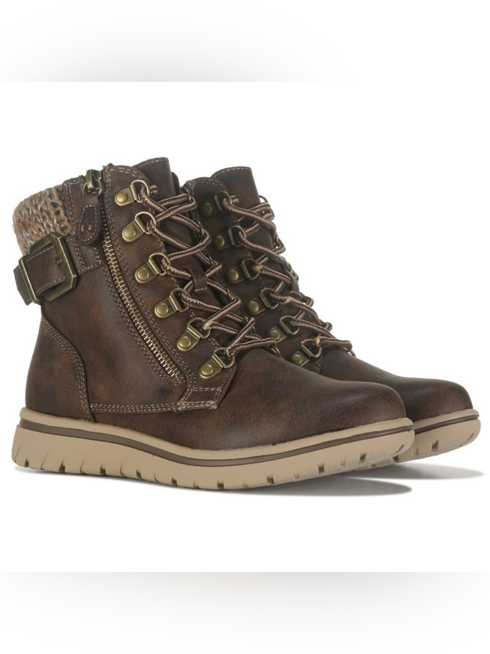 WHITE MOUNTAIN Women's Cozy Fall Brown Hearty Lace Up Buckle Hiking Boots Sz 7.5